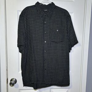 Mondo Di Marco Shirt Men's Large Black Square Print Short Sleeve Button Front